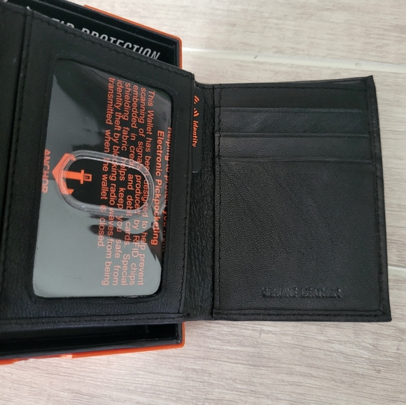 Anchor Men's Tri Fold Genuine Leather Wallet Black RFID Protection - Picture 6 of 7
